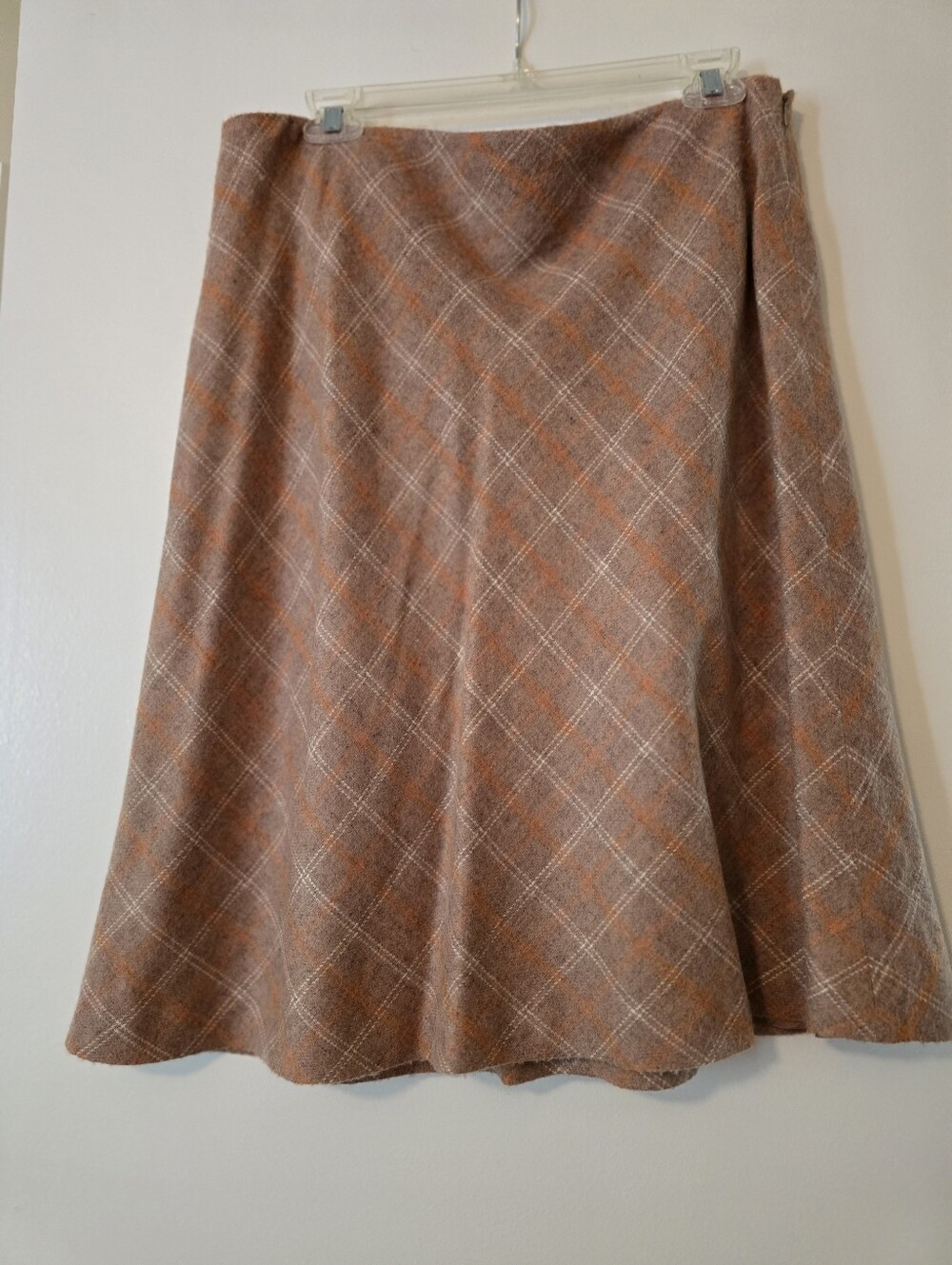 Vintage A|Line Petite Plaid Wool Blend A-Line Skirt Size 14P Tan Orange